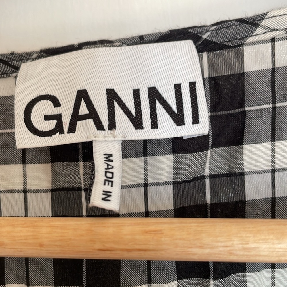 Ganni Long Sleeve Check Seersucker Wrap Dress - Picture 4 of 8